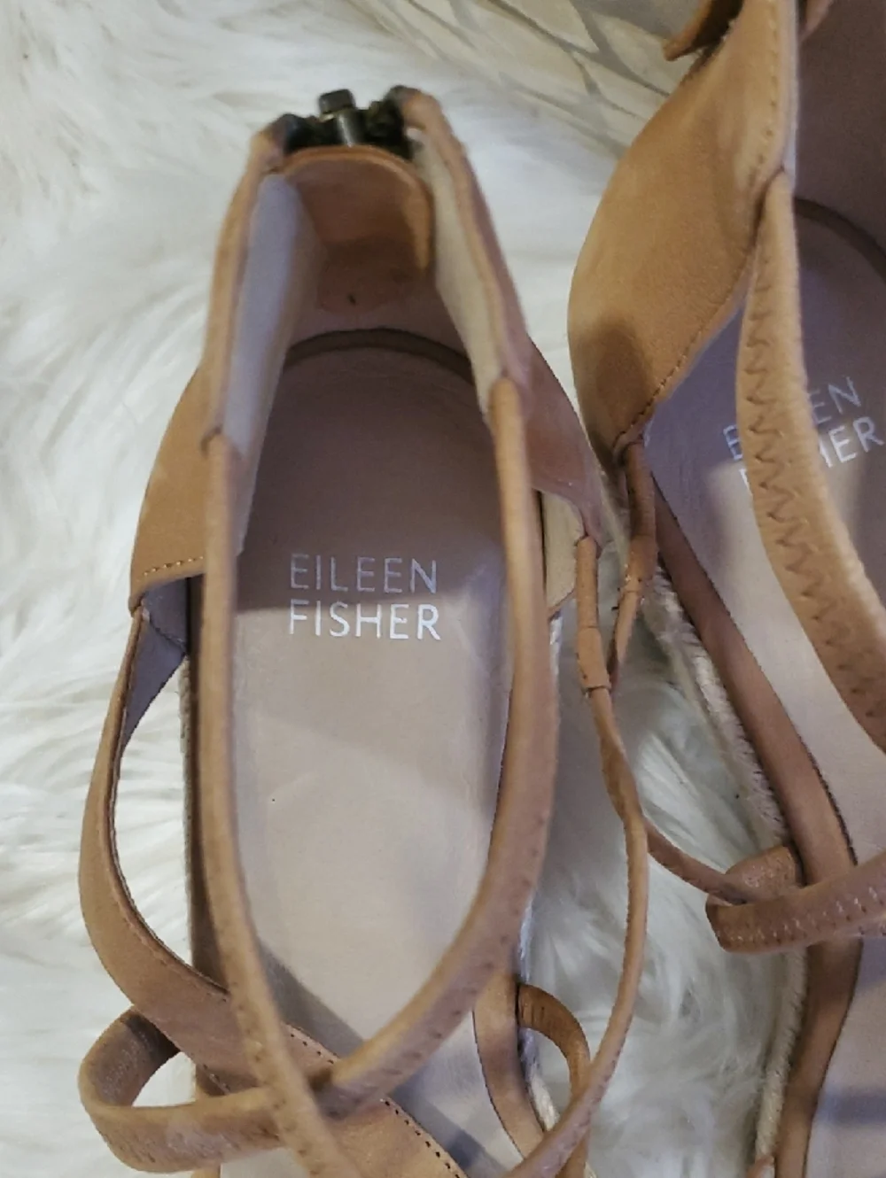 Nwot Eileen Fisher Tan Suede Crisscross Espadrille Wedges